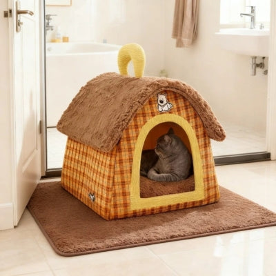 chat lové dans maison pour chaton ours rétro