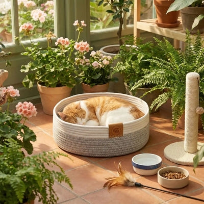 chat lové dans panier chatons dans verrière