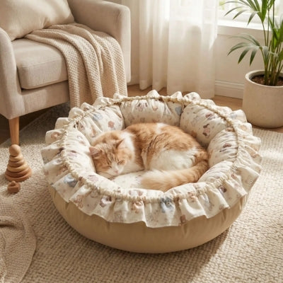 chat lové dans un de ses couffins pour chats