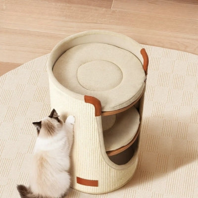 chat maison beige chat faisant ses griffes dessus