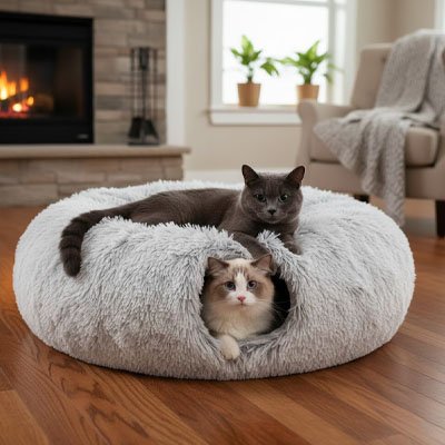 chat niche ragdoll lové dedans chartreux relaxant sur le dessus