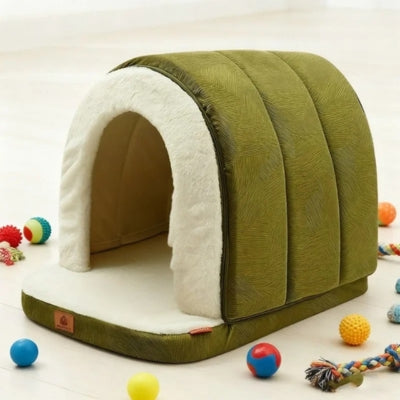 chat niche vert olive dans salon jouets autour