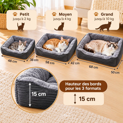 chat panier gris foncé trois tailles petit moyen grand poids