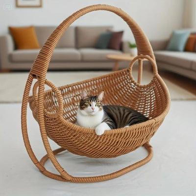 chat relaxant panier pour chat en rotin