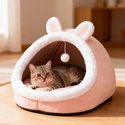 chat relaxe dans niche pour chat
