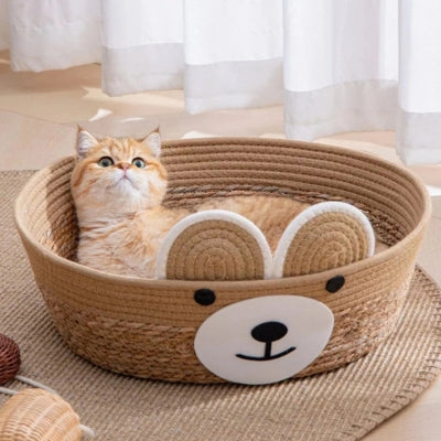 chat se reposant panier chat en osier 