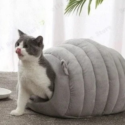 chat sortant chat panier gris