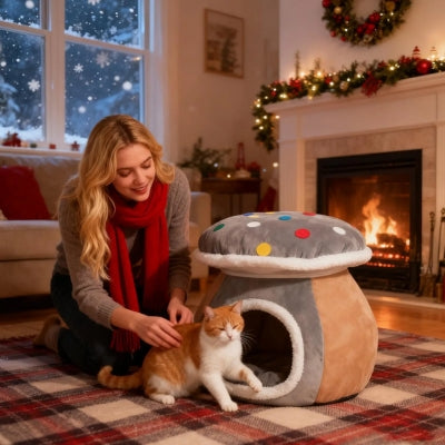 chaton à côté nid chaton s'amusant avec sa maîtresse  