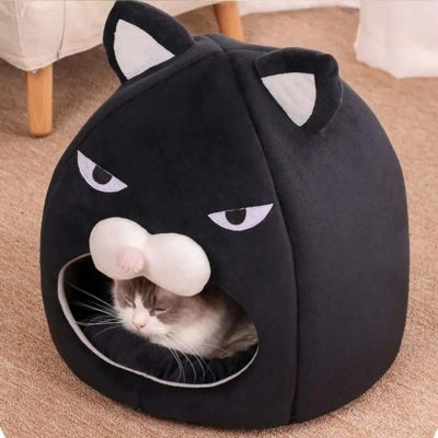 chaton caché dans couffin chaton