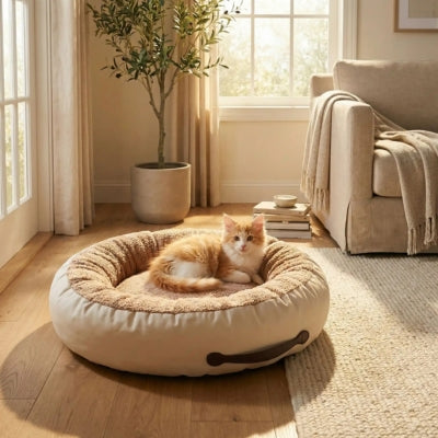 chaton couché en boule dans coussin chaton 