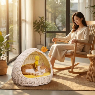 chaton dort dans panier chatons matresse le regarde tendrement