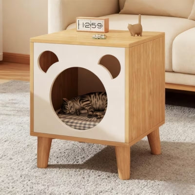 chaton dort modèle duo ivoire chêne maisonnettes pour chats