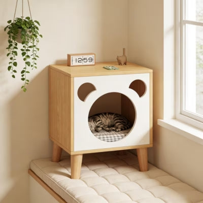 chaton dort modèle duo ivoire chêne maisonnettes pour chats