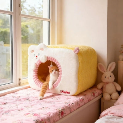 chaton en detente dans une de ses niches chat