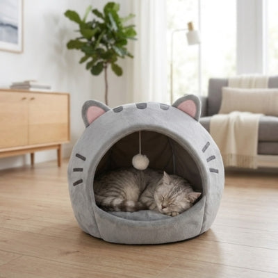 chaton endormi dans niche a chats