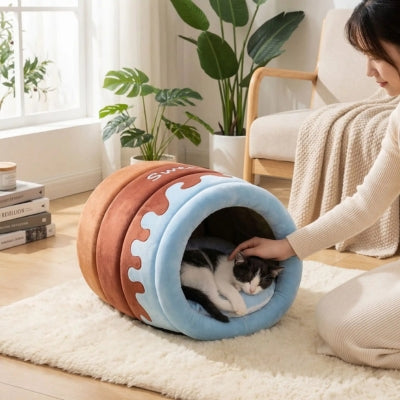 chaton endormi dans nid chaton maîtresse le caressant