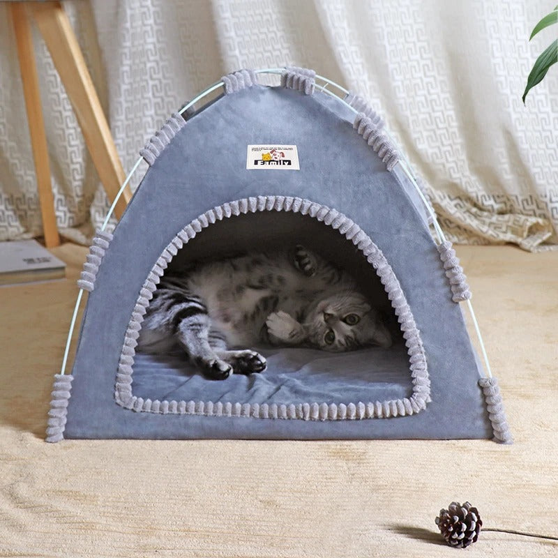 chaton enroulé dans niche chat