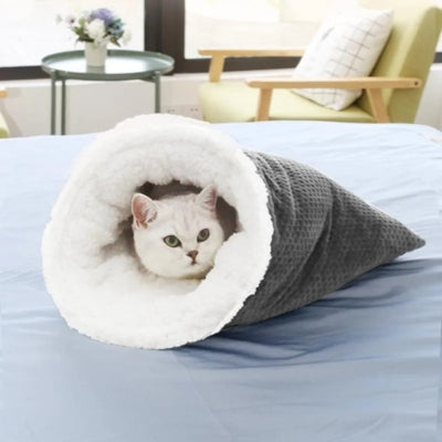 chaton enveloppé dans nid chaton bleu marine