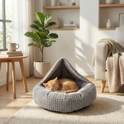 chaton lové dans couffin pour chaon dans salon