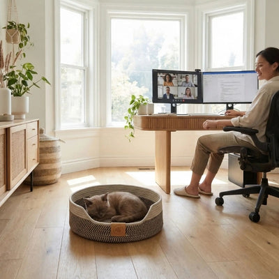 chaton lové dans panier chatons maîtresse fait télétravail