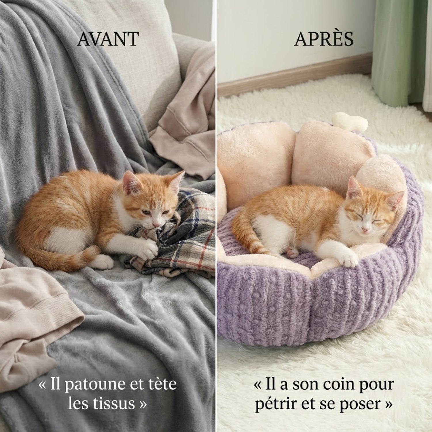chaton panier avant après pétrissage réconfort
