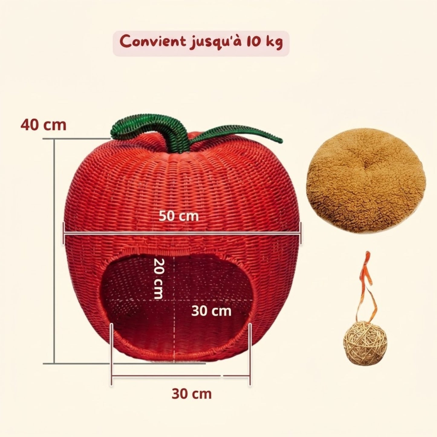 chaton panier pomme dimensions 50 cm capacité 10 kg