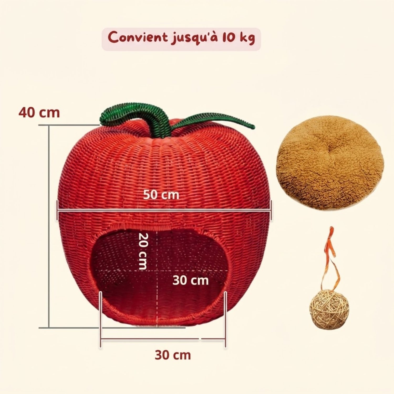 chaton panier pomme dimensions 50 cm capacité 10 kg