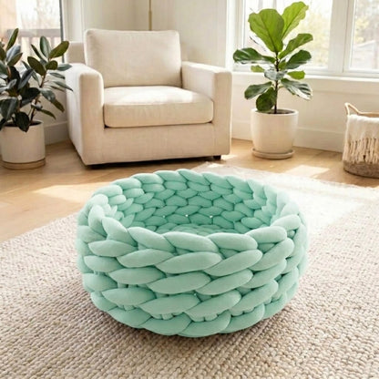 chaton panier tricot vert clair salon cocooning