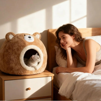 chaton relaxant couffin chaton échange regards complices avec maîtresse