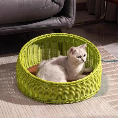 chaton se reposant dans panier en rotin pour chat