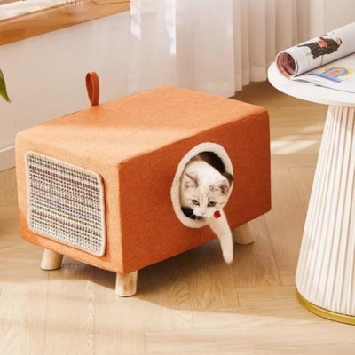 chaton sortant maisonnette pour chat orange version premium