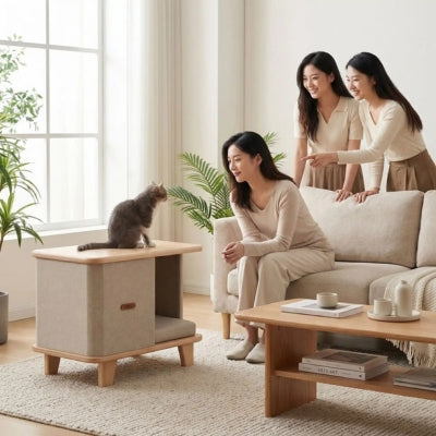 chaton sur maison chats regarde maîtresse dans salon invités derrière
