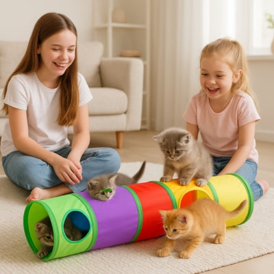 chatons s'amusant dans tunnel pour chat