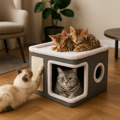 chatons utilisant maison pour chat 