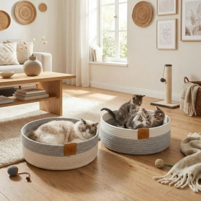 chatte relaxant panier chatons ses chatons jouent autre panier