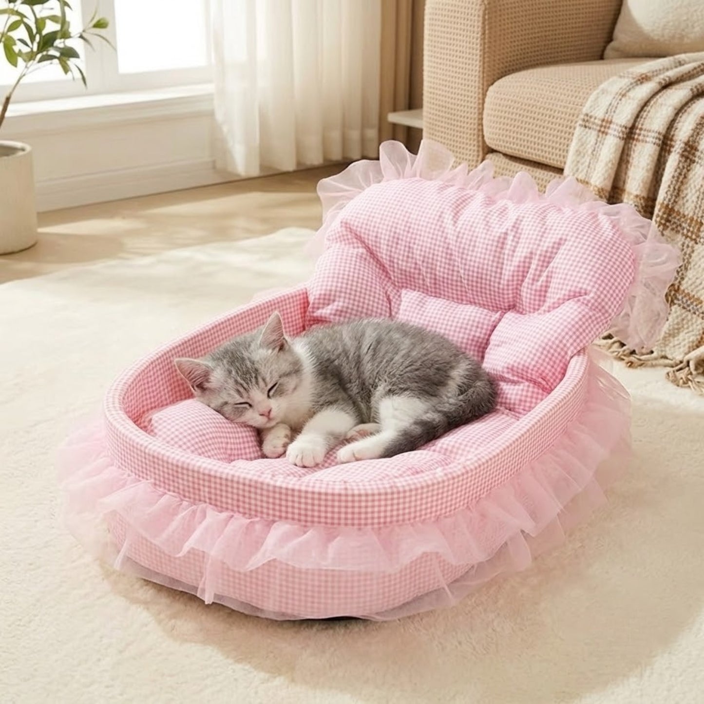 couffin chaton rose chaton endormi profondement dedans