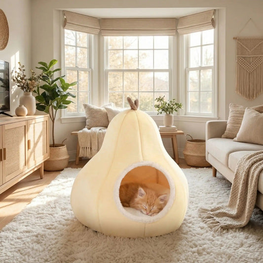 couffin chaton vanille avec chaton roux endormi dedans au salon