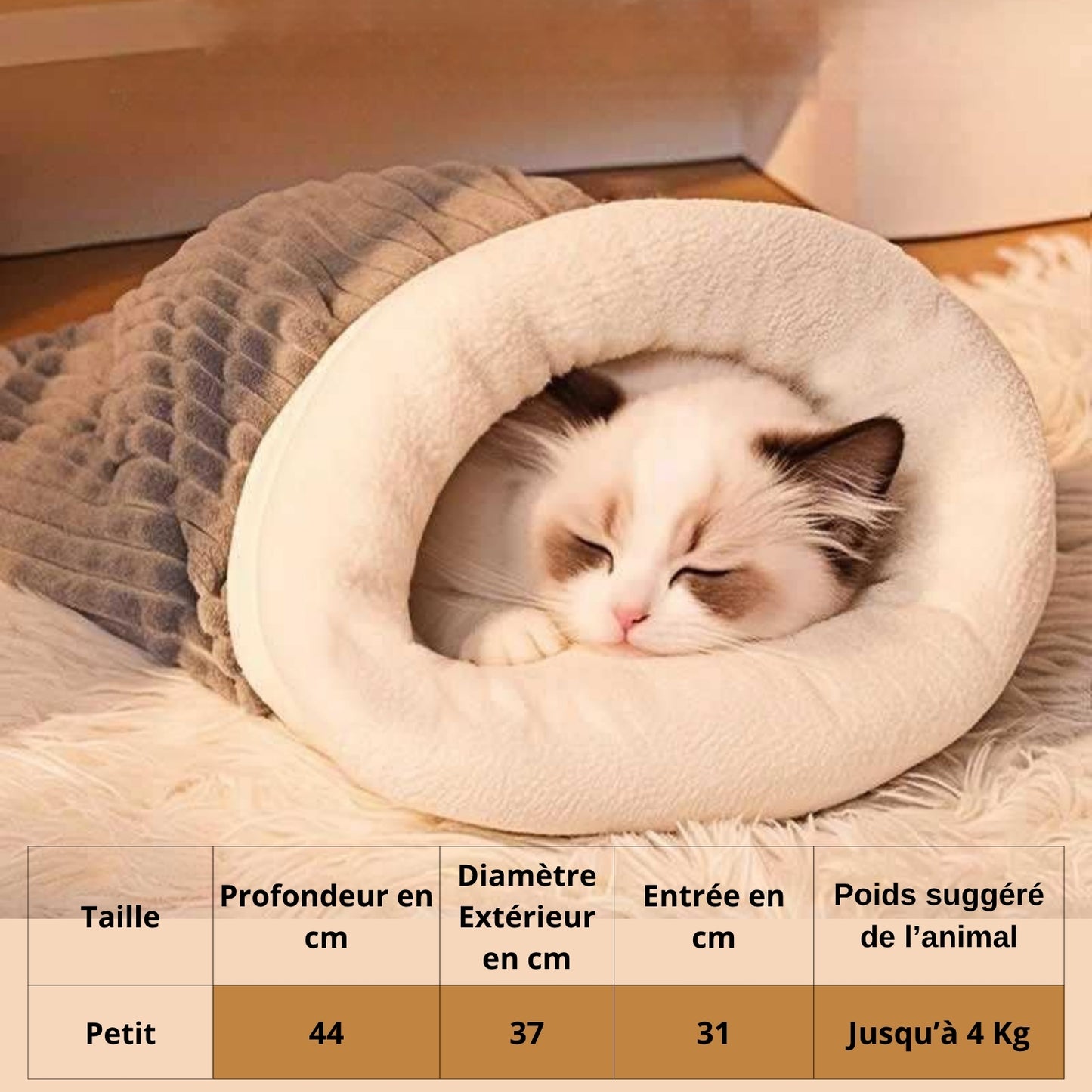 Couffin pour chaton, dimensions taille Petit, chaton endormi