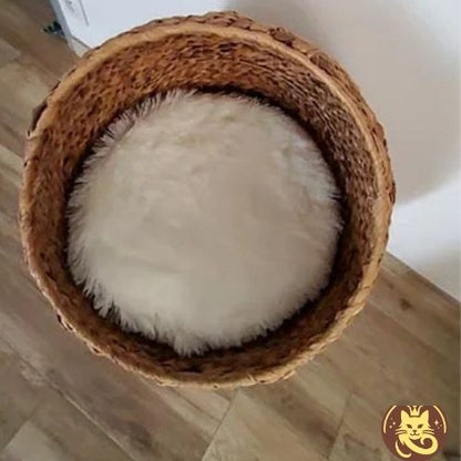 coussin à chat dodo du pacha blanc dans panier en osier