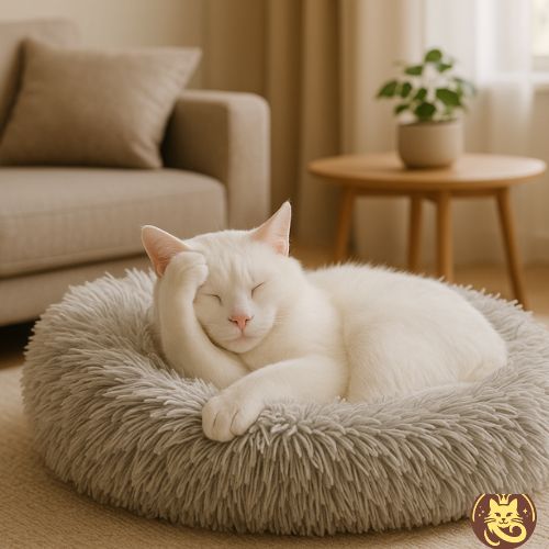 coussin à chat dodo du pacha gris chat endormi avec patte sur son visage