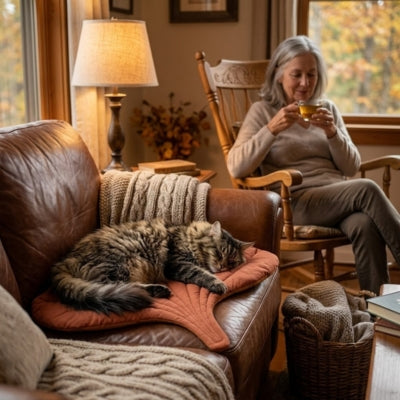 coussin à chat nature feline ginkgo terracotta maine coon femme chaise bercante