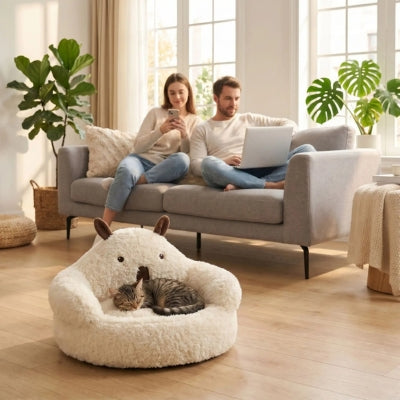 coussin chat alpaga douillet couple salon chat endormi