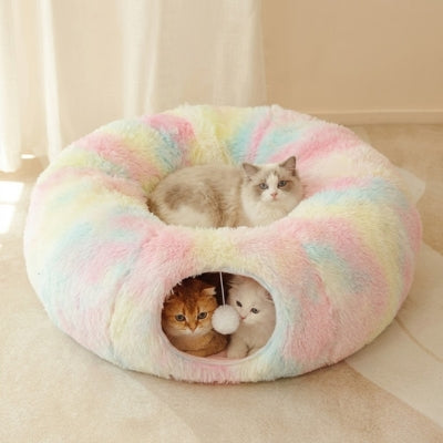 Coussin chat arc en ciel deux chats
