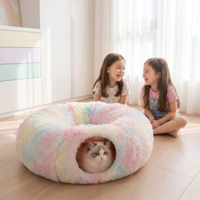 Coussin chat arc en ciel fillettes chambre