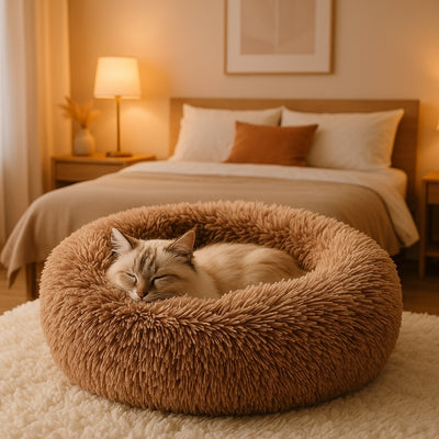 coussin chat cocoonut marron chat endormi chambre