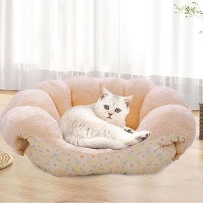 coussin chat jaune fleuri chat detendu dedans