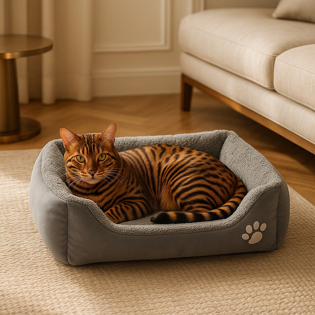coussin chat le douillet gris avec toyger en detente dedans