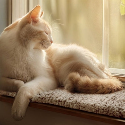 coussin chat sur rebord fenêtre chat installé confortablement dessus