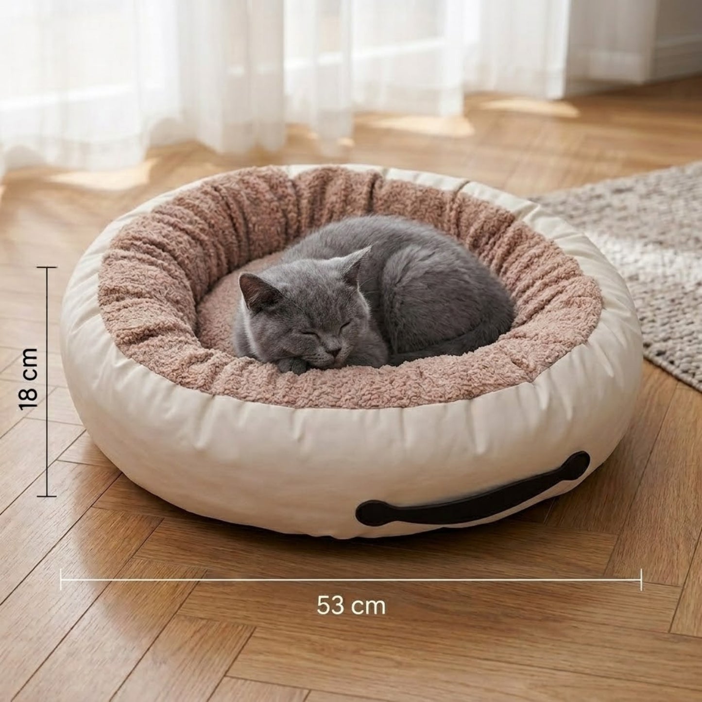 Coussin chaton crème, chaton British bleu, dimensions 53 x 18 cm