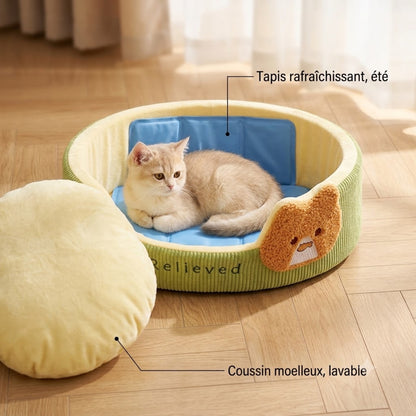 Coussin chaton avec tapis rafraîchissant dedans et coussin moelleux sorti, lavable